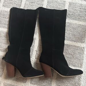 Suede leather tall black boots